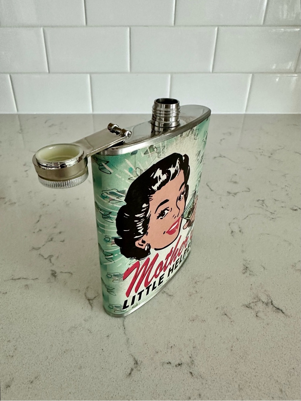 Mother's Little Helper Retro Stainless Steel Hip Flask - Mint - Picture 5 of 7